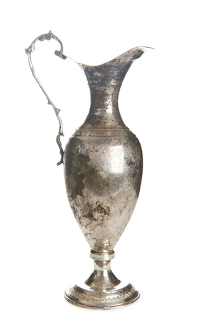 vintage silver plated goblets isolated on whiteの写真素材