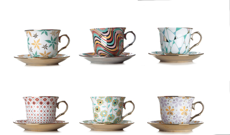 different cups of coffee,tea  isolated on white background.の写真素材
