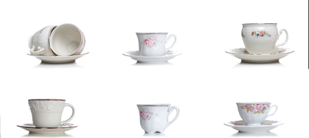 different cups of coffee,tea  isolated on white background.の写真素材