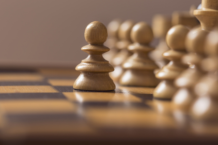 Close up of a wooden chess board and pieces. Selective focusの写真素材