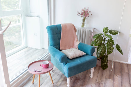 Detail of an empty room modern interior design, warm and cozy home atmosphereの写真素材