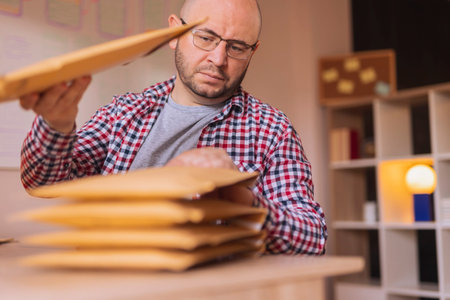 Man sending mail; small business owner packing products for delivery; entrepreneur getting online...