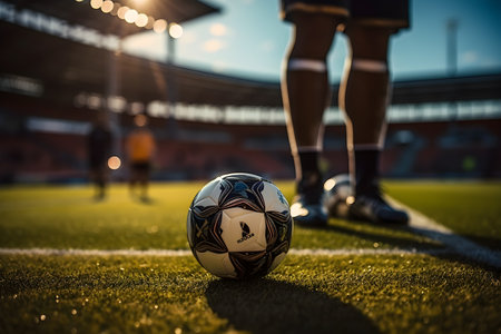 Detail of soccer player standing next to a ball before free kick on an important gameの素材