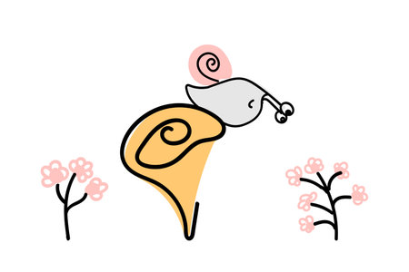 Set snail, flower, berries and mushroom. Colorful vector illustration for postcard design, poster, invitation, apparel. Isolated symbols, stickersのイラスト素材