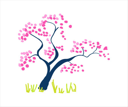 Seasons, trees in different periods. Vector illustration, concept of change of seasons. Spring Summer Autumn Winter.のイラスト素材