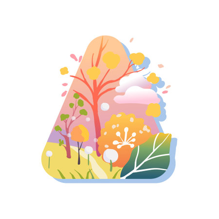 Seasons, nature in different periods, autumn. Vector illustration, season change concept, sticker. Banner.のイラスト素材