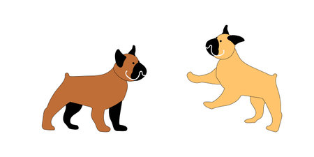 Yellow and brown french bulldog. Colorful dogs for print, banner, poster, clothes. Bright sticker. Vector illustration for poster, wallpaper, patternのイラスト素材