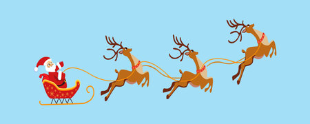 Santa Claus in a sleigh with reindeer on a blue background. Vector illustration for Christmas card, print, poster.のイラスト素材