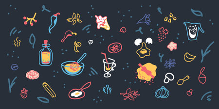 Lettering Bakers Gonna Bake - hand drawn in unique style with illustration of baked goods and products and kitchen utensils. Fun quote for poster made in flat style vector.のイラスト素材