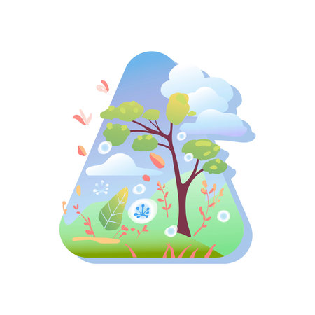 Seasons, nature in different periods. summer. Vector illustration, sticker, concept of change of seasons. Banner.のイラスト素材