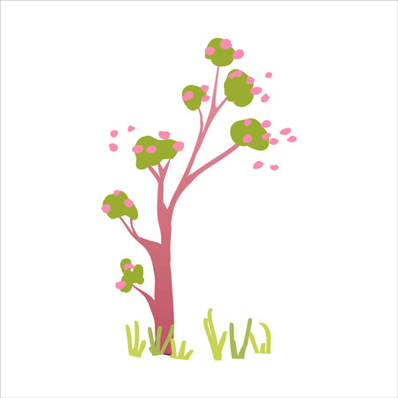 Seasons, trees in different periods. Vector illustration, concept of change of seasons. Spring Summer Autumn Winter.のイラスト素材