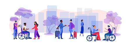 Lifestyle of modern people in a colorful eco-city. Diversity. The concept of a modern comfortable public space. Colorful city park. Vector illustrationのイラスト素材