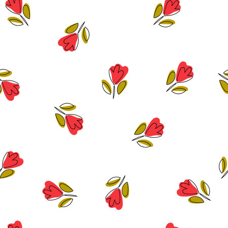 Seamless pattern with red flower. A vibrant vector floral pattern in bright and cheerful colors, perfect for summer and spring designs.のイラスト素材