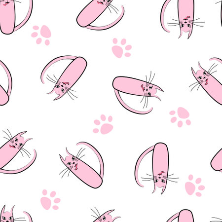 Seamless pattern pink cats. Cute childish drawing for print, wallpaper, fabric. Background for children's products, clothing, fabricのイラスト素材