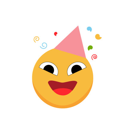 Happy smiley. Birthday cap. Cartoon emoji. Vector illustrationのイラスト素材