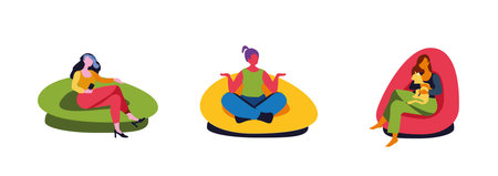 Girls in soft chairs, Scandinavian minimalism. Vector. hand drawnのイラスト素材