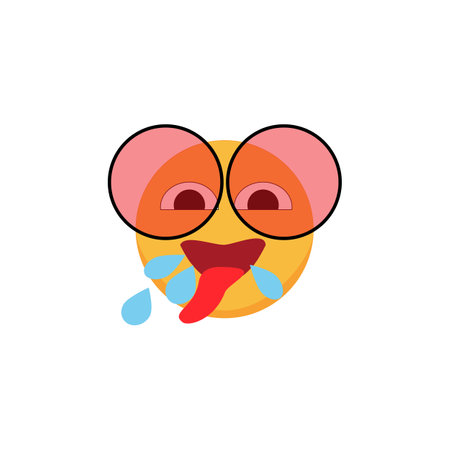 Smiling emoticon wearing pink glasses sticking out his tongue. Smiley icon. Cartoon emoji. Vectorのイラスト素材