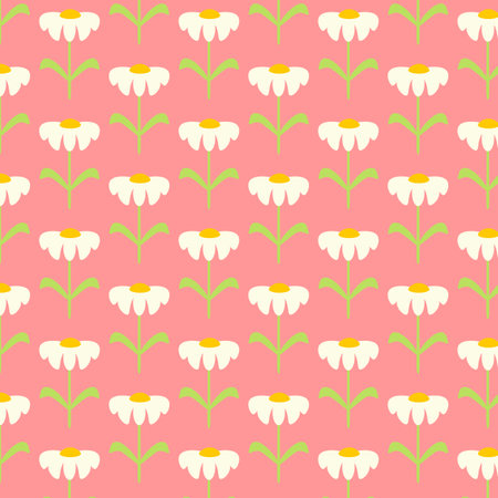 Seamless pattern with simple daisies for printing on fabric and wrapping paper. Botanical calm pattern for textiles and clothing. Background for cards Vectorのイラスト素材