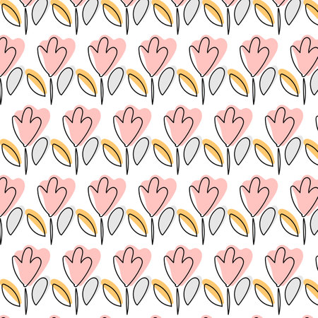 Seamless pattern with pink flowers in Scandinavian style for printing on fabric and wrapping paper. A simple calm pattern for textiles and clothing. Background for cards Vectorのイラスト素材