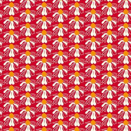 Seamless pattern wild wildflowers daisy dragonfly Garden flower graphic card Red poster banner Spring summer fabric clothing Suitable packaging wallpaper Template textile coverのイラスト素材