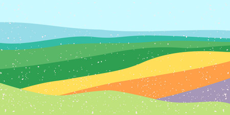 Agro background field rural plants. Horizontal abstract flyer poster banner backdrop. Landscape green yellow hills. Retro texture Flat vectorのイラスト素材