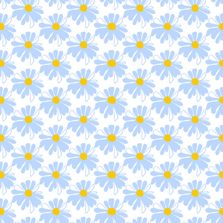 Spring seamless pattern rows meadow daisies white Summer template Blooming wildflower ditsy ornament wrapping fabric wallpaper textile mosaic vectorのイラスト素材