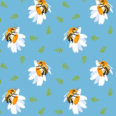 Summer background peonies dragonfly Blue seamless pattern spring white meadow flower green leaves ornament wrapping fabric wallpaper chintz cambric muslin templateのイラスト素材