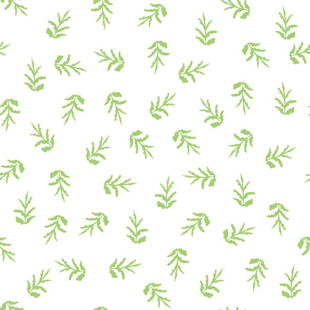 Seamless pattern Green leaves White background Spring bloom Simple ornament template banner poster textile fabric Vector illustrationのイラスト素材