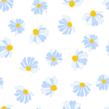 Spring seamless pattern rows of cute meadow daisies white Summer template Blooming wildflower ditsy ornament wrapping fabric wallpaper textile mosaic vectorのイラスト素材