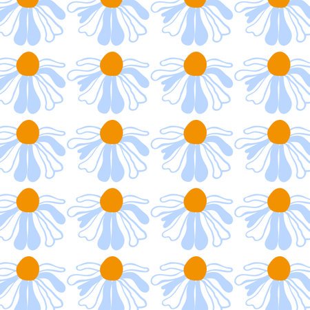 Spring seamless pattern meadow daisies white Summer template Blooming wildflower ditsy ornament wrapping fabric wallpaper textile mosaic vectorのイラスト素材
