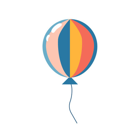 A geometrically designed hot air balloon with yellow and blue stripes, isolated on a white background. Vector illustration suitable for print, decoration, poster printing, and home decorのイラスト素材