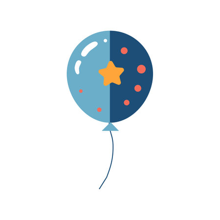 A geometrically designed blue hot air balloon with a yellow star, presented as a vector icon. Ideal for print, decoration, poster printing, and home decor.のイラスト素材