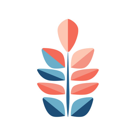 Geometric branch icon featuring simple, minimalist leaves. Clean and elegantのイラスト素材