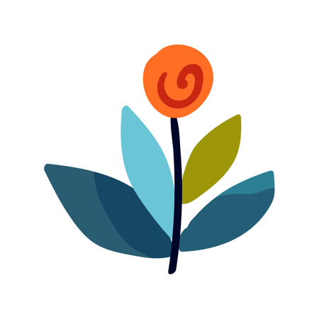 Illustration of an isolated minimalistic delicate flower, designed in a folk style. Suitable for print, decoration, poster printing, home decorのイラスト素材
