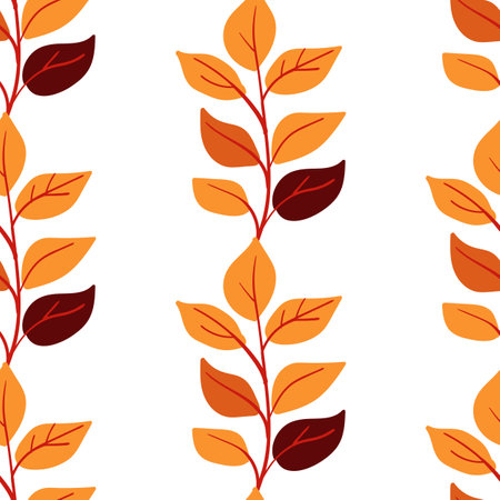 Botanical seamless pattern. Simple Plant. Yellow branches, plant. White background. Ornament in Scandinavian style for wrapping paper, textiles.のイラスト素材