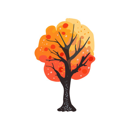 Minimalistic tree with red leaves. Tender watercolor autumn. Hand drawn. Flat vector illustration.のイラスト素材