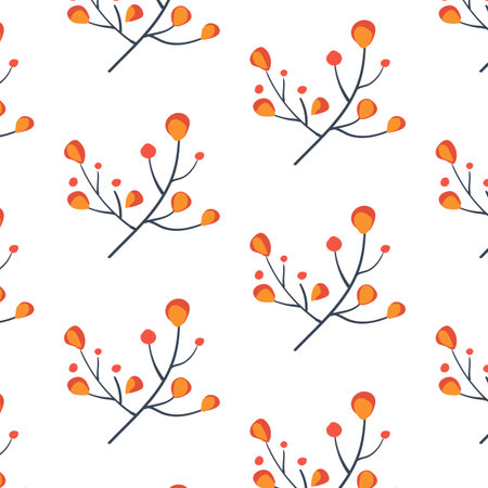 Seamless pattern autumn branch. Graceful plant. Isolated object. Flat vector illustrationのイラスト素材