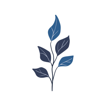 Folk plant. Simple blue leaves on a branch. Cartoon autumn botany. Minimalist style. Flat isolated vector illustrationのイラスト素材