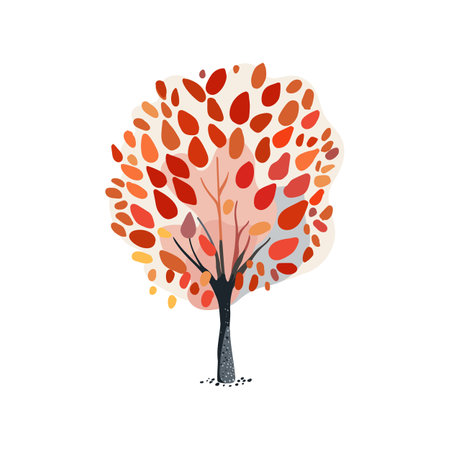 Watercolor pink tree with orange and red leaves. Autumn. Hand drawn. Flat vector illustration.のイラスト素材