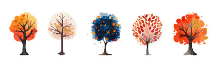 Set Autumn and winter trees. Hand drawn watercolor. Vector illustration. Isolated cartoonのイラスト素材