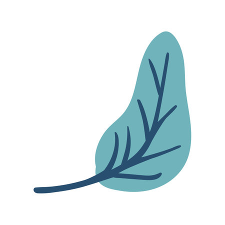 Folk plant. Simple turquoise leaf. Autumn botany. Minimalist style. Flat vectorのイラスト素材