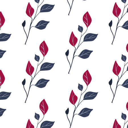 Botanical seamless pattern. Simple Plant. Silhouette of a branch, plant. White backdrop. Ornament in Scandinavian style for wrapping paper, textiles.のイラスト素材