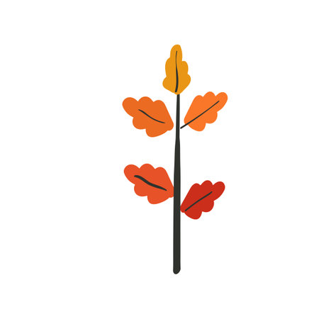 Folk plant with orange yellow leaves. Autumn botany. Minimalistic tree. Flat vector illustration. No AI. hand drawnのイラスト素材
