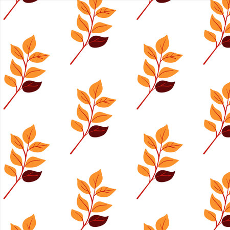 Seamless pattern. Simple Plant. Simple yellow foliage on a white background. Ornament in Scandinavian style. Hand drown. Flat vector illustrationのイラスト素材
