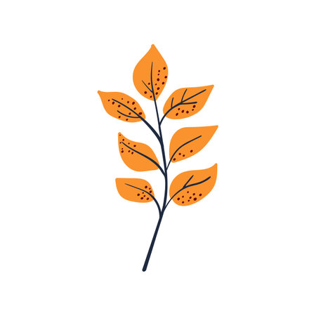 Folk plant. Simple orange leaf. Autumn botany. Minimalist style. Flat isolated vector illustration. No AI. hand drawnのイラスト素材