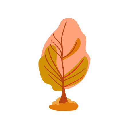 Hand drawn tree icon. Simple design with pink and green colors. Autumn leaves. Flat vector illustration. Clean style.のイラスト素材