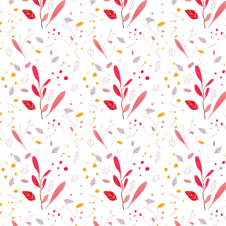 Autumn seamless pattern on a black background with red leaves and branches. Ideal for textiles, packaging, and digital designs. Bold and sophisticated autumn theme....... Vectorのイラスト素材