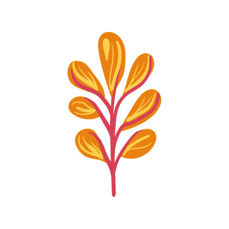 Hand drawn branch with yellow leaves. Simple design. Flat vector illustration. Icon. plantのイラスト素材