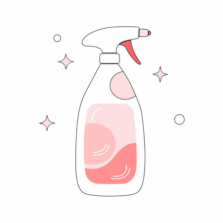 A minimal vector illustration of a cleaning spray bottle with pink accents, ideal for cleaning, household, or sanitation-themed designs...のイラスト素材