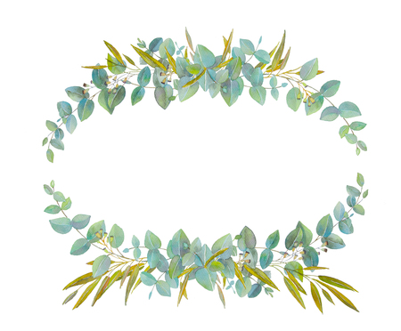 Watercolor  floral illustration. frame from eucalyptusの写真素材